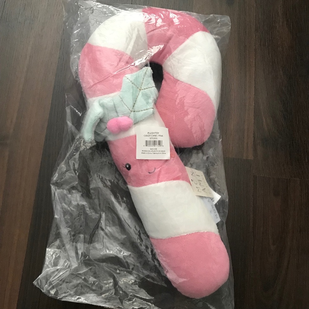 NEW 15.5" Mon Ami Designs Candy Cane Plush Pastel Pink Holiday Christmas Festive